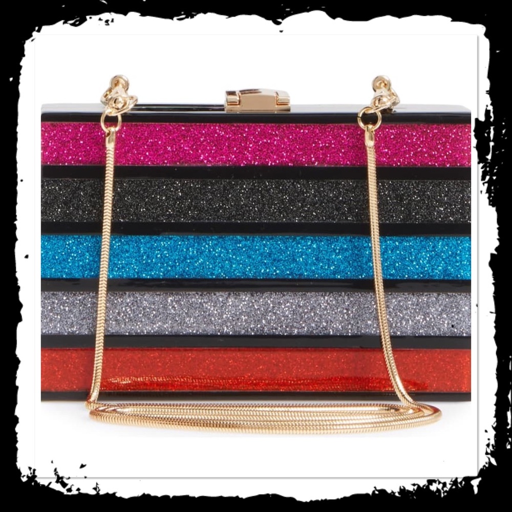 Milly Glitter Strip Box Clutch Brand New